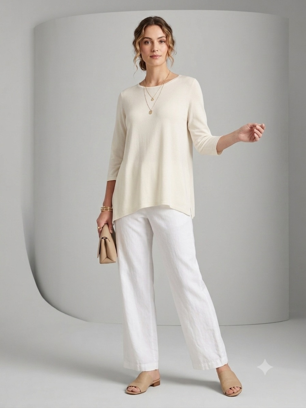 Eileen Fisher Petite Linen Wide Leg Pants Trousers White Size Petite Medium PM